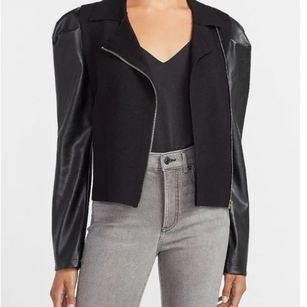 Express Leather Puff Long Sleeve Black Jacket